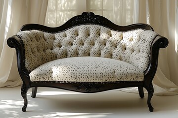 Classic wood frame sofa with tufted seat high resolution picture