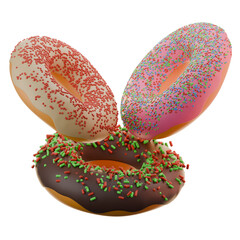 3D Render Three Doughnuts with Sprinkles
