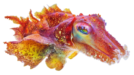 Cuttlefish changing color, Transparent background, PNG file