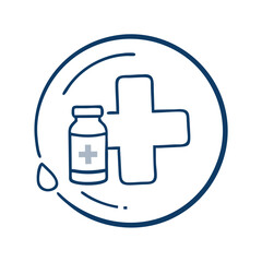 Medicine bottle icon with medical cross, ideal for representing pharmaceuticals and medical services