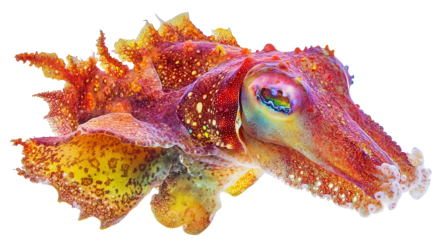 Cuttlefish changing color, Transparent background, PNG file