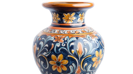 Decorative Italian Majolica vase with bright glazes, Transparent background, PNG file
