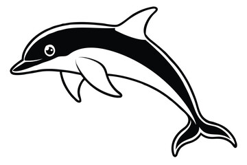 Fototapeta premium A simple vector illustration of a joyful dolphin swimming and jumping in the ocean