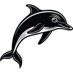 Obraz premium Black and white illustration of a joyful dolphin swimming playfully against a white backdrop