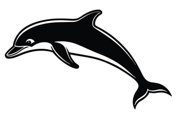 Black and white illustration of a leaping dolphin with a minimalist design and clean lines.