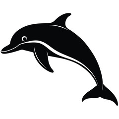 Fototapeta premium Black and white silhouette of a playful dolphin on a clean white background