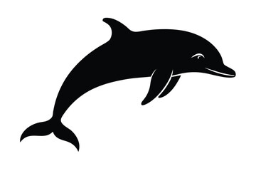 Fototapeta premium Black silhouette illustration of a playful dolphin jumping out of the ocean water