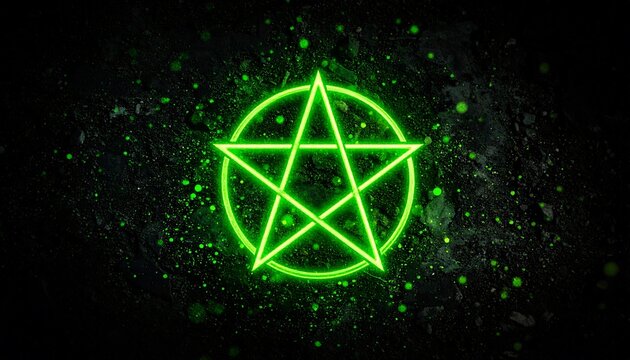 Glowing green pentagram on dark textured background