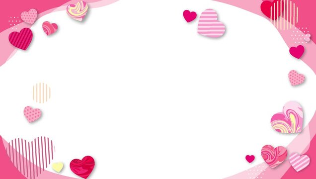 A cute animation of pink waves and heart frames swaying softly on a white background
