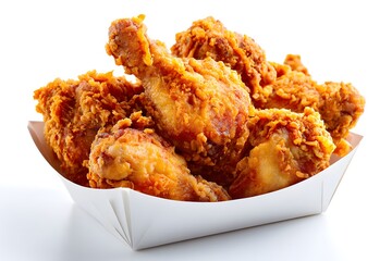 Fried chicken in bowl on white background