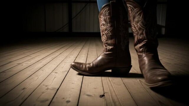 Cowboy Boots on a Wooden Dance Floor