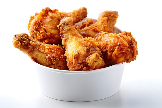 Fried chicken in bowl on white background