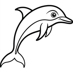 Obraz premium Outline illustration of a playful and graceful dolphin swimming in a clean white background