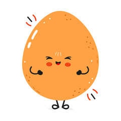 Strong and healthy cartoon egg character flexing biceps, promoting healthy food and lifestyle