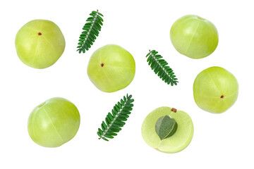 set of green gooseberries isolated