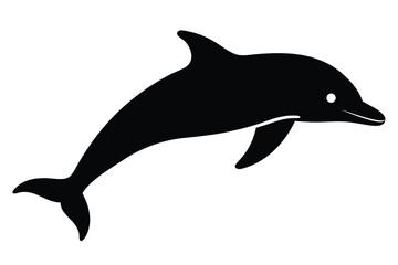Fototapeta premium Silhouette illustration of a playful dolphin swimming in the ocean on a white background