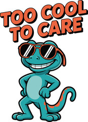 Cool Lizard Cartoon Character Too Cool To Care Design cute icon logo blue flat funny happy style    