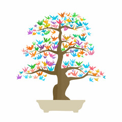 Bonsai Tree with Origami BirdsVector