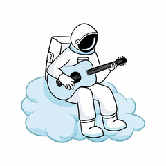 Astronaut Playing Acoustic Guitar on CloudVector