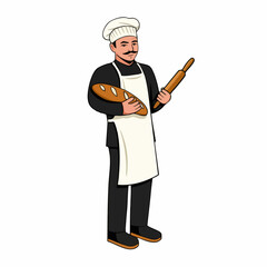 Baker with Bread and Rolling PinVector