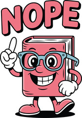 Funny Book Character Nope Saying No Retro Cartoon Illustration red cute pink icon text word happy   