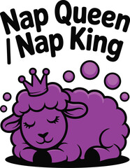 Adorable Purple Sheep Nap Queen Nap King Cute Cartoon Illustration Design kid fun rest baby soft    