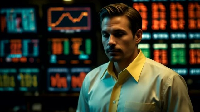 a business man with a projection monitor screen