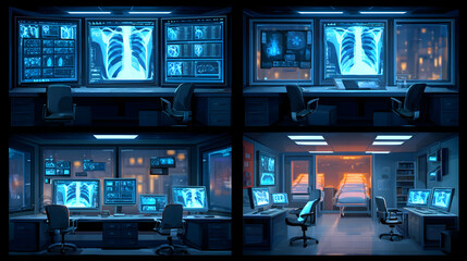 Modern Hospital Room with Medical Technology and X-Ray Images