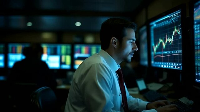 a business man with a projection monitor screen
