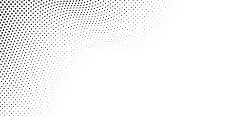 Flowing dots particles wave pattern halftone gradient curve shape isolated on white background. Vector in concept of technology, science, music modern