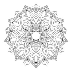 Mandala Coloring Page - Ornate Mandala Design with Lotus Petals - Complex Mandala Pattern for Adult Coloring Books - Printable Mandala Art with Intricate Geometric Details