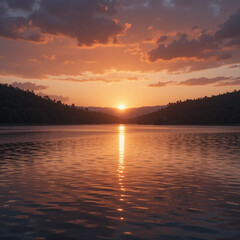 sunset on the lake view 