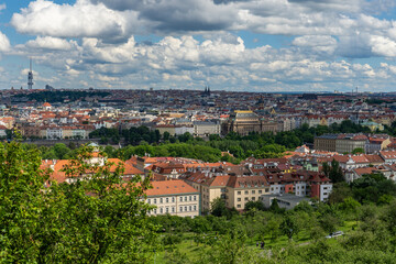 Fototapeta premium Aerial view of Prague historical center. Mala Strana, Nove Mesto, Zizkov TV tower