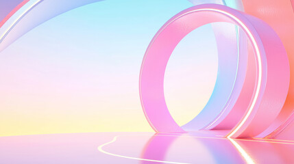 Surreal Digital Art with Glowing Rainbow Arcs and Pastel Gradient - Dreamy, Futuristic, Vibrant, Modern Aesthetic