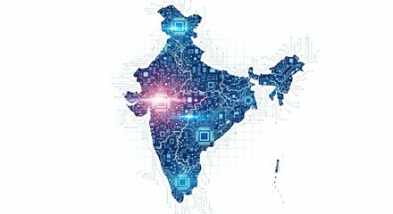 India map technology digital network circuit board motherboard connection data