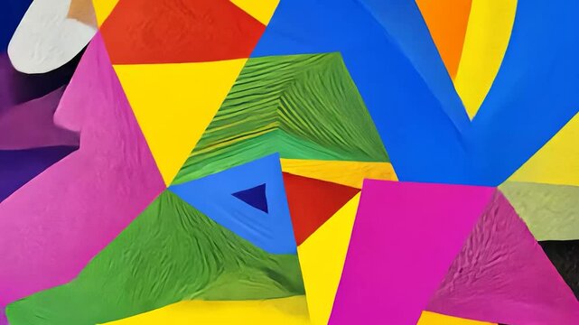 Vibrant abstract composition of overlapping geometric shapes in bold colors