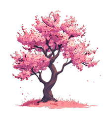 Blooming cherry blossom tree with pink flowers