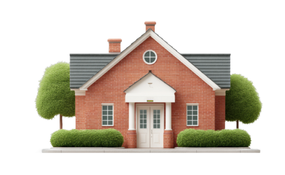 Charming brick house with symmetrical design and greenery