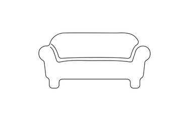 Continuous one line drawing sofa isolated on white background. Vintage couch for interior, Home furniture black linear design isolated on white background. 