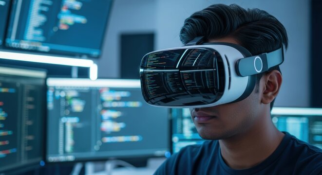 Vr developer programmer metaverse coding augmented reality future technology - Powered by Adobe