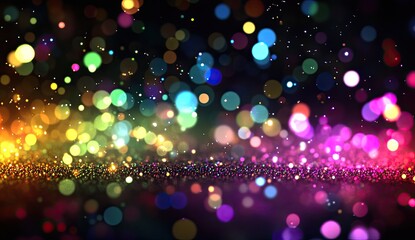 Naklejka premium Vibrant, colorful bokeh lights and glittering particles