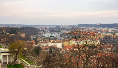 Old historic district Mala Strana in Prague, aerial view