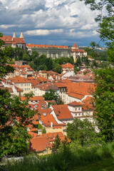 Aerial view of Prague historical center. Mala Strana, Nove Mesto, Zizkov TV tower