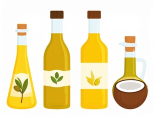 Set Of Different Cooking Oils In Bottles