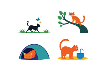 Set Of Curious Cats Design