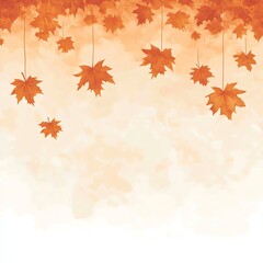 golden orange maple leaves suspended from top boarder against soft autumn sky in cream color