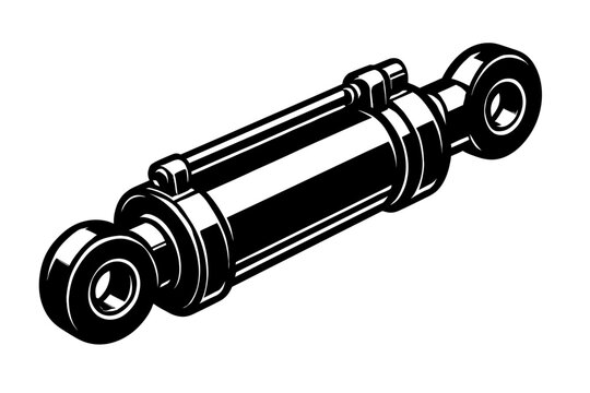 Robust Monochrome Hydraulic Cylinder Illustration - Essential Component for Heavy Machinery and Industrial Systems