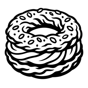 Elegant Monochrome Paris-Brest Pastry Illustration - Perfect for French Desserts and Gourmet Designs