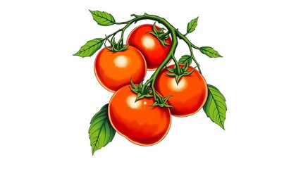 Fototapeta premium Hand-drawn vintage engraving style vector illustration of fresh tomatoes on a branch, isolated on white, garden, vegetables