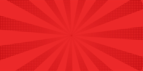 Red comic sunburst effect background with halftone. pop art comic-style vector background. Suitable for templates, sale banners, events, ads, web and pages